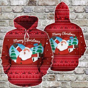 Santa claus merry christmas reindeer hoodie 3d
